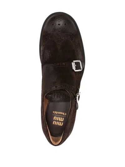 Miu Miu Brown Round Toe Dress Shoes In Moro