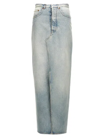 Mm6 Maison Margiela Blue Slit Denim Maxi Skirt In Blue