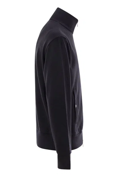Moncler Jacket With High Collar And Full Zip Closure In Blue