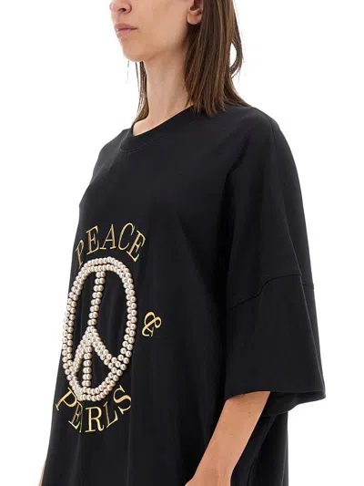 Shop Moschino Peace & Pearls Cotton Interlock Dress In Black