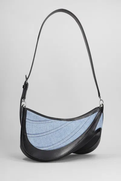 Mugler Shoulder Bag In Blue Leather And Fabric In Blue