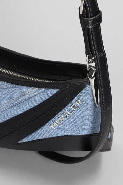 Mugler Shoulder Bag In Blue Leather And Fabric In Blue