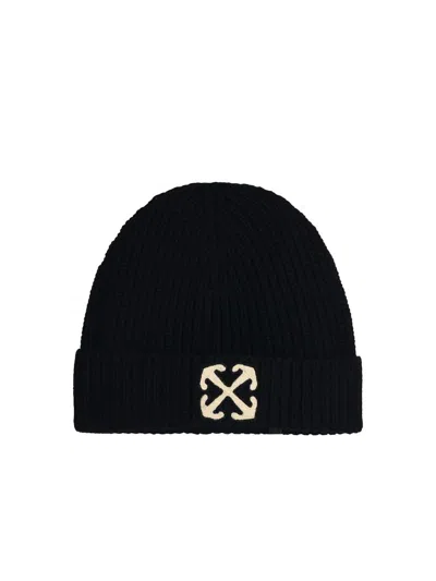 Shop Off-white 'arrow' Black Wool Beanie In Multicolor