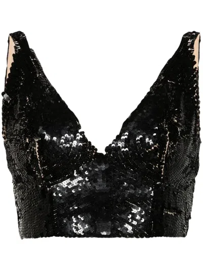 P.a.r.o.s.h Grand V-neck Sequined Cropped Top In Black