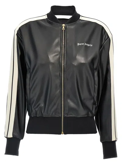 Shop Palm Angels 'leather Effect Track Bomber' Sweatshirt In Multicolor