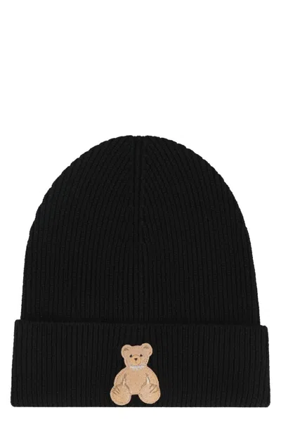 Shop Palm Angels Bear In Mind Wool Beanie In Black