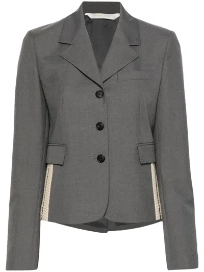 Shop Palm Angels Single-breasted Wool Blend Blazer In Grigio E Bianco