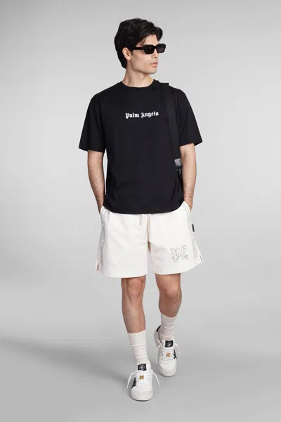 Palm Angels Blue Cotton T-shirt With Palm Print And Logo In Black
