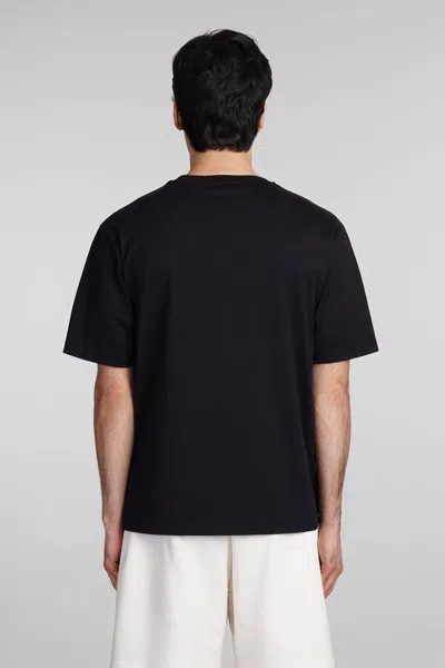 Palm Angels Blue Cotton T-shirt With Palm Print And Logo In Black
