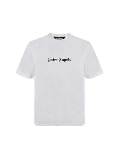 Palm Angels White Short-sleeved T-shirt With Monogram Pa Embroidery In White