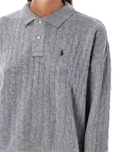 Shop Polo Ralph Lauren Cropped Polo Knit In Spruce Gray