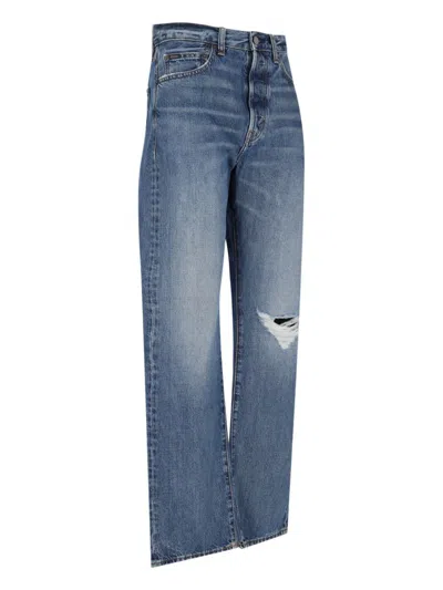 Polo Ralph Lauren Straight Leg Trousers Distressed Detail In Blue
