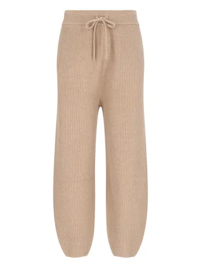 Polo Ralph Lauren Ribbed Texture Straight Trousers With Elastic Waistband In Brown
