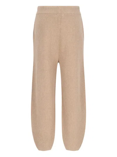 Polo Ralph Lauren Ribbed Texture Straight Trousers With Elastic Waistband In Brown