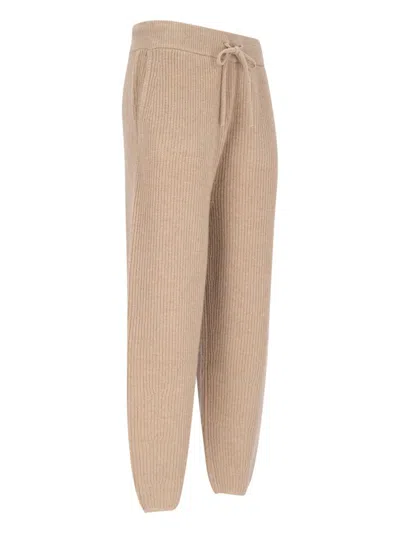 Polo Ralph Lauren Ribbed Texture Straight Trousers With Elastic Waistband In Brown