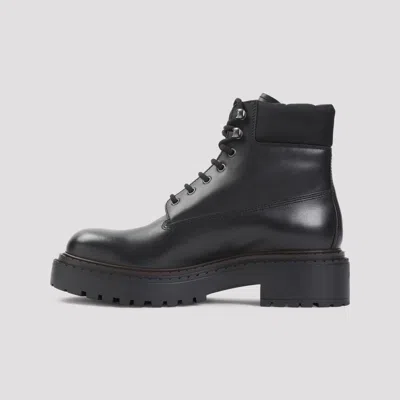 Prada Polished Leather Boots With Sole And Lace-up Design In Black