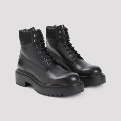 Prada Polished Leather Boots With Sole And Lace-up Design In Black