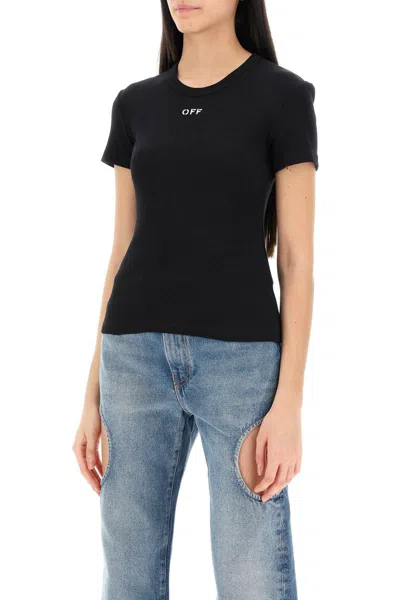 Shop Off-white Ribbed T-shirt With Off Embroidery In Black