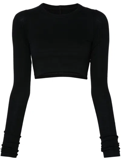 Shop Rick Owens Cotton Long Sleeve Cropped T-shirt In Black