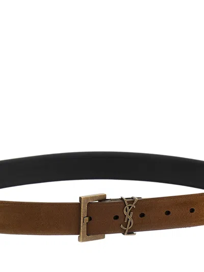 Shop Saint Laurent 'milo' Belt In Brown