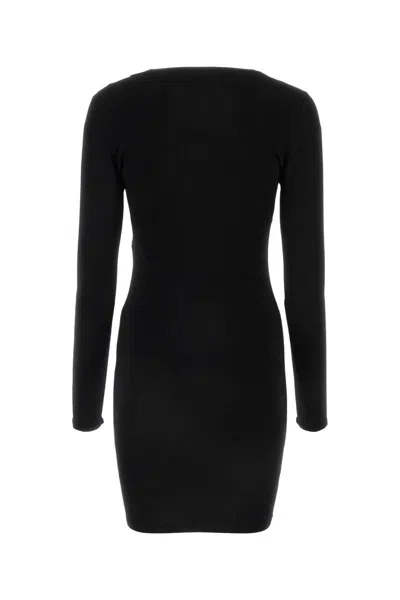 Saint Laurent Plunging Round Neck Long-sleeved Dress In Black