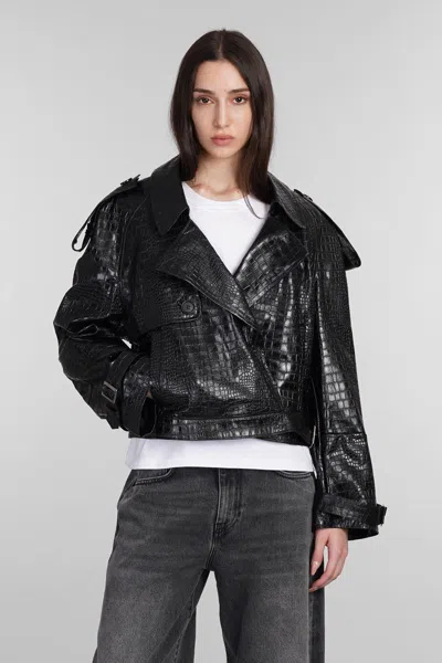 Salvatore Santoro Crocodile-embossed Biker Jacket In Black