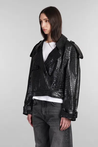 Salvatore Santoro Crocodile-embossed Biker Jacket In Black