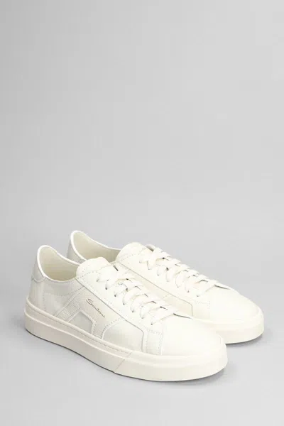 Santoni Leather Sneakers With Double Buckle-inspired Sides In White