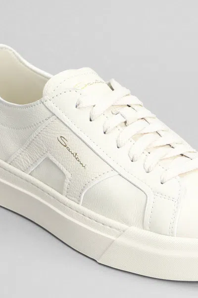 Santoni Leather Sneakers With Double Buckle-inspired Sides In White