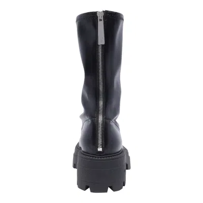 Sergio Rossi Chunky Sole Leather Mid-calf Round Toe Booties In Black