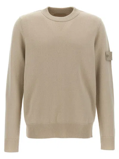 Shop Stone Island Logo Badge Sweater In Beige