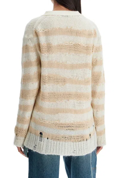 Acne Studios Striped Distressed Cardigan With In White