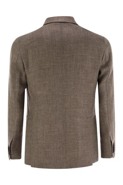 Shop Tagliatore Linen And Virgin Wool Jacket In Brown