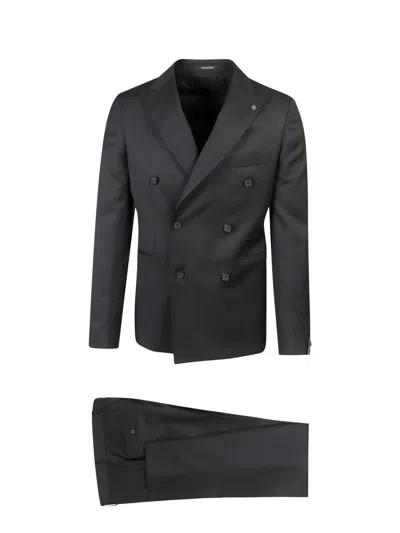 Tagliatore Virgin Wool Tuxedo With Removable Brooch In Black