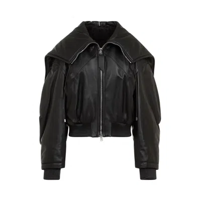 Shop Attico The  Leather Bomber Jacket In Black