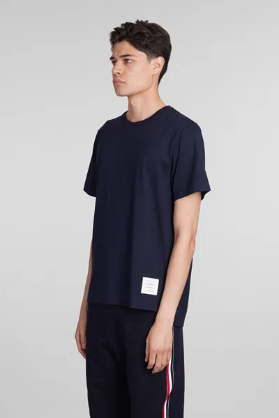 Thom Browne Blue T-shirt With Logo Patch In Stretch Wool Man In Blue
