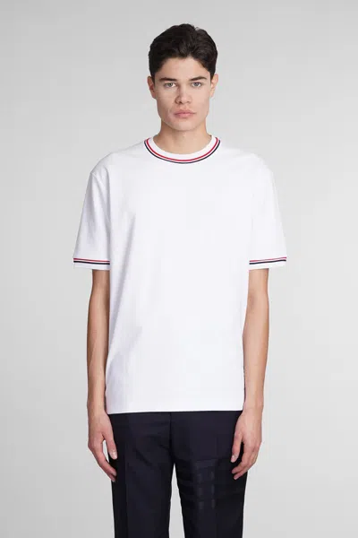 Thom Browne White Crewneck T-shirt With Rwb Detail On Neck And Sleeve In White