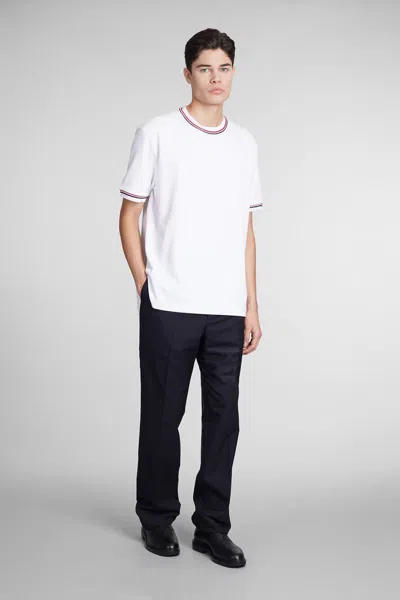 Thom Browne White Crewneck T-shirt With Rwb Detail On Neck And Sleeve In White