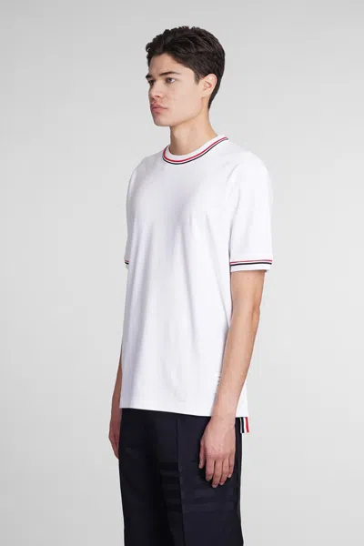 Thom Browne White Crewneck T-shirt With Rwb Detail On Neck And Sleeve In White