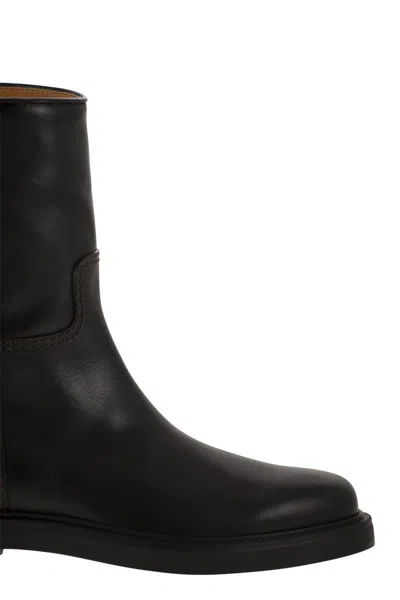 Tod's Refined Black Leather Ankle Boots With Block Heel In Black