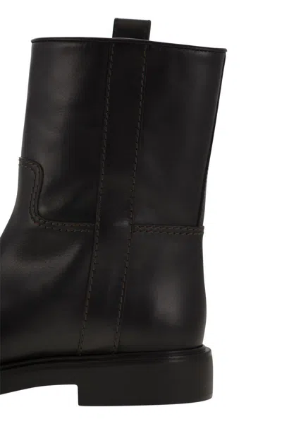 Tod's Refined Black Leather Ankle Boots With Block Heel In Black