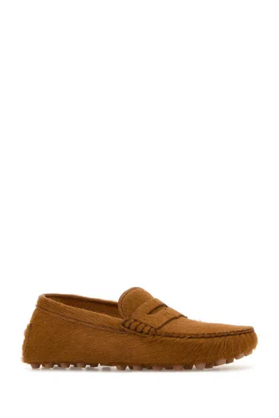 Tod's Caramel Calf Hair Loafers In Brown