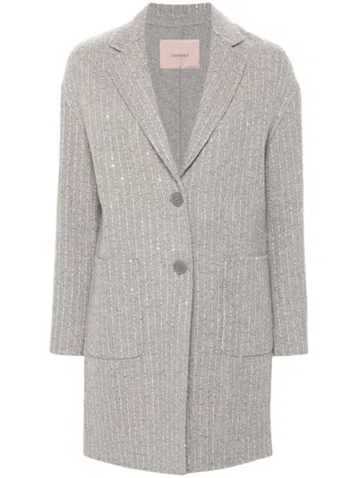 Twinset Sequinned Coat In Grey