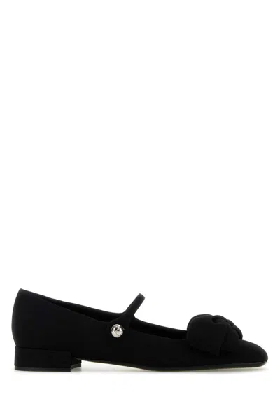 Valentino Satin Bow Mary Jane Ballerina Flats In Black