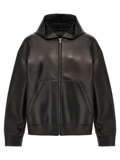 Shop Valentino Garavani  Leather Hooded Jacket In Black