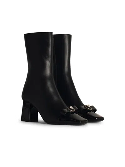 Shop Versace Black Leather Ankle Boots