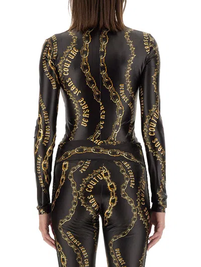 Shop Versace Jeans Couture "chain Couture" Mesh Bodysuit In Multicolour