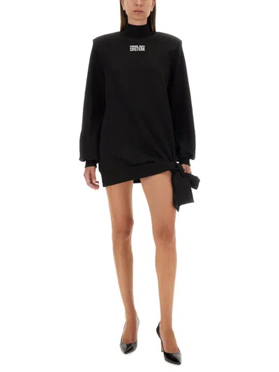 Shop Versace Jeans Couture Sweatshirt Dress With Logo In Black