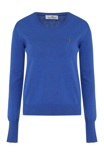 Vivienne Westwood Orb-embroidered Cotton-cashmere Jumper In Blue