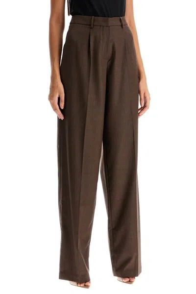 Shop Magda Butrym Wide Stretch Wool Trousers For Comfortable Fit In Brown